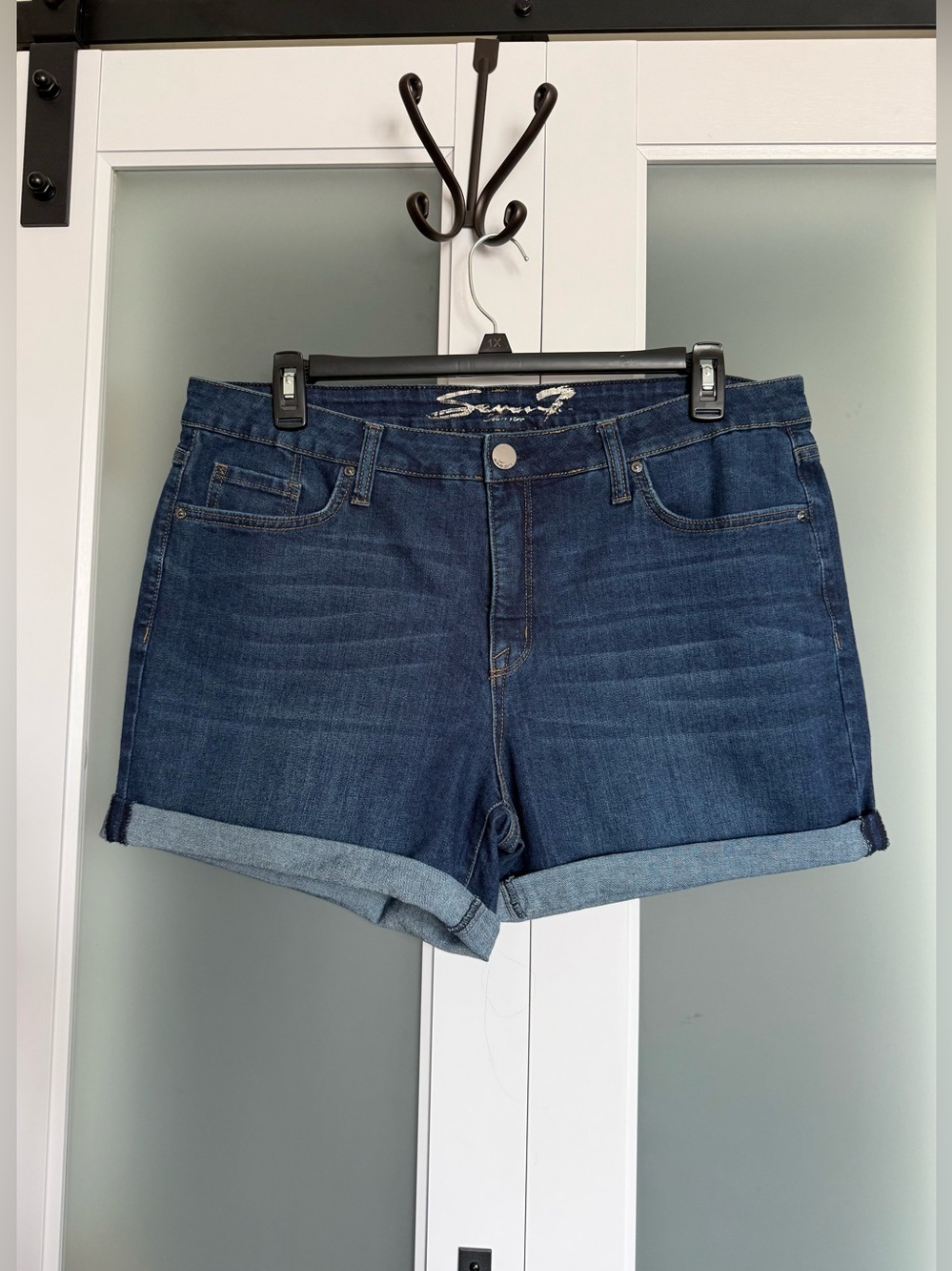 Seven7 Dark Blue Rolled-Hem Stretch Denim “Weekend” Short